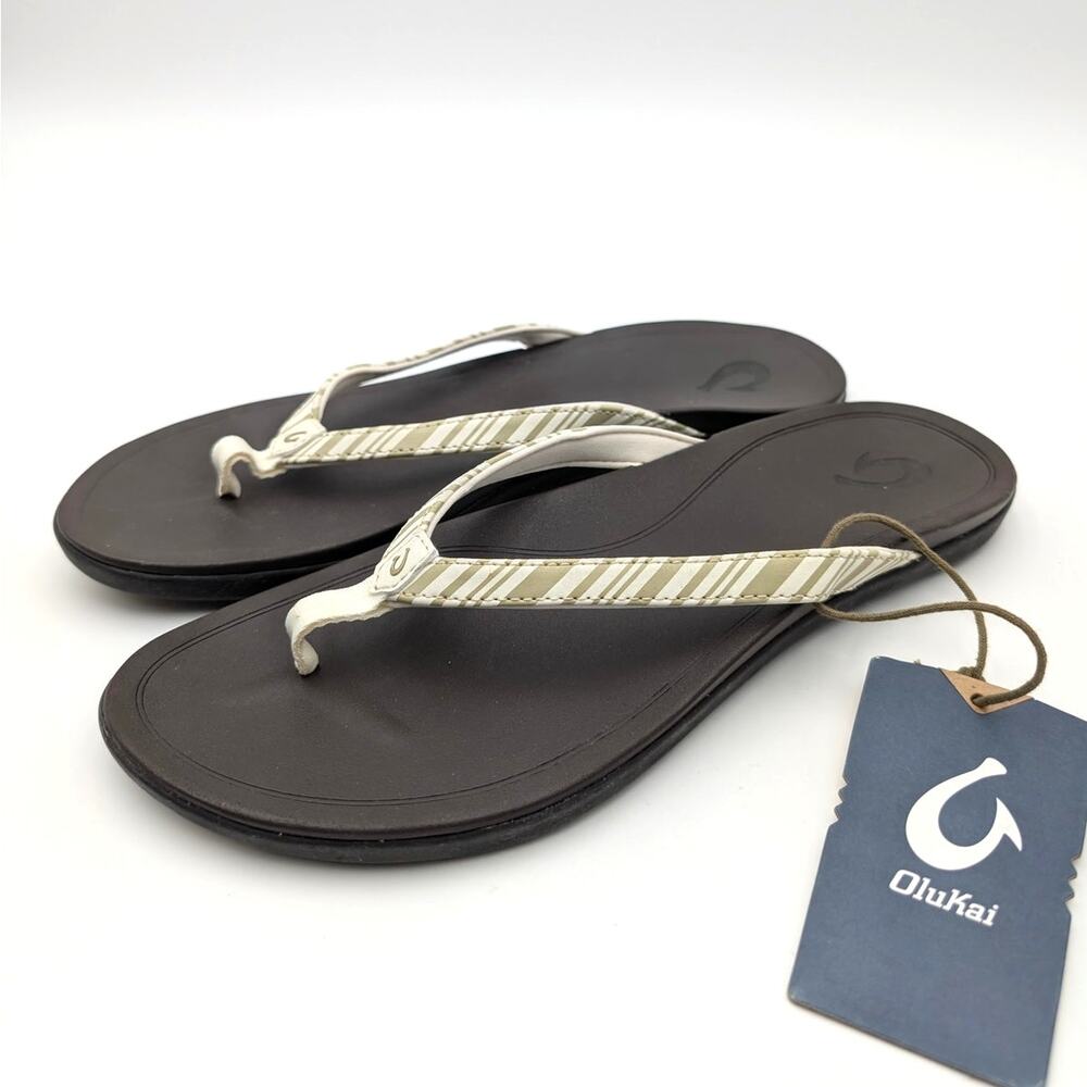OluKai Ho Opio Flip Flop Sandals Open Toe Women's Clay/Stripe Size US10W EU40
